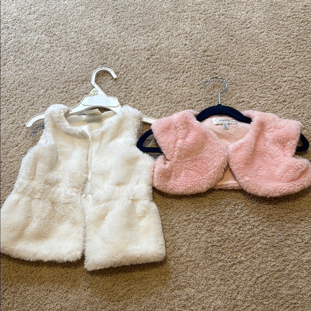 Fuzzy White and Pink Fur Vests bundle